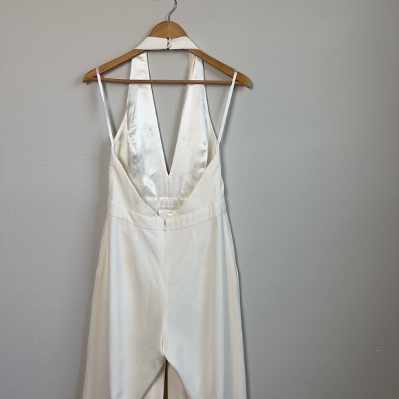Jill Stuart Halter Wide Leg Jumpsuit White Off-White Elegant Flowy Deep V-Back - Picture 6 of 16